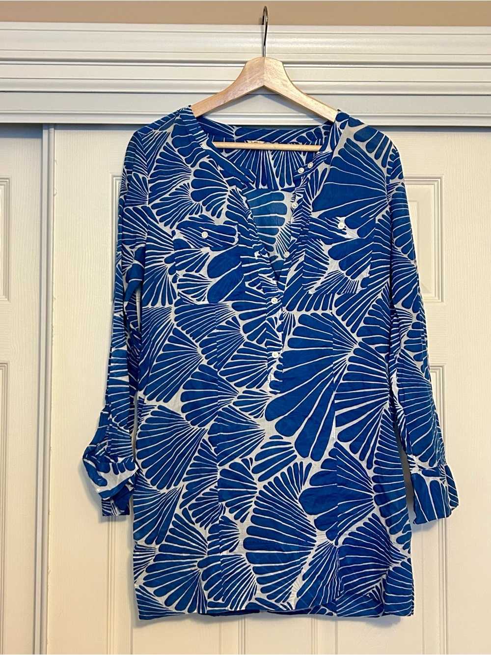 J. Crew Blue Shell-Print Tunic swim cover up